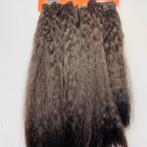 Curly brown hair extensions attached to an orange tag reading 'DOORING 100% premium Quality Hair'